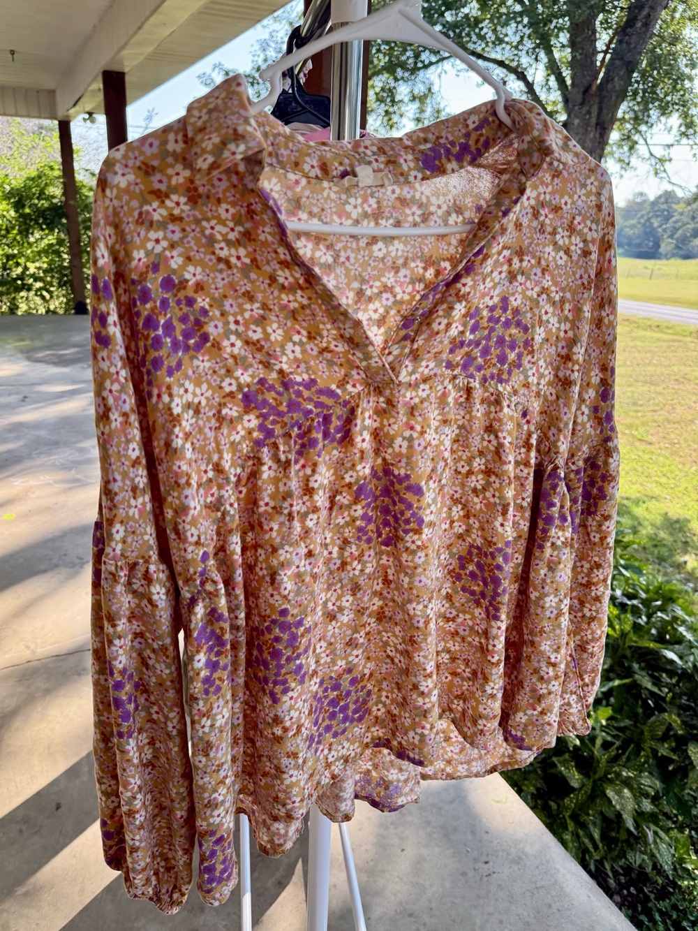 ODDY Floral Peasant Blouse - Purple, Brown, White